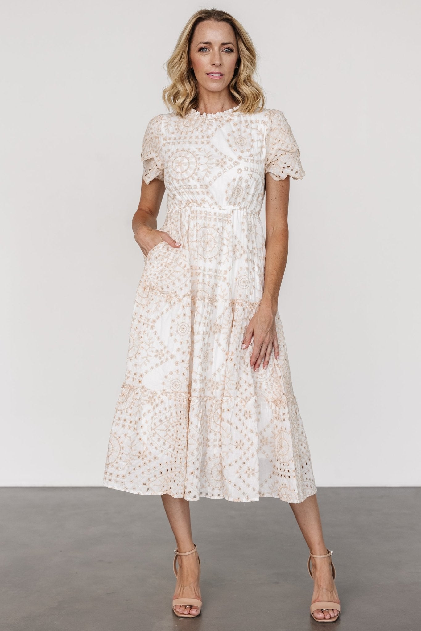 Mirabel Eyelet Midi Dress White & Natural | Baltic Born S Mirabel Eyelet Midi Dress White & Natural | Baltic Born S