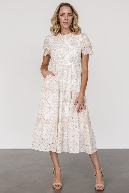 Mirabel Eyelet Midi Dress | White + Natural - Baltic Born