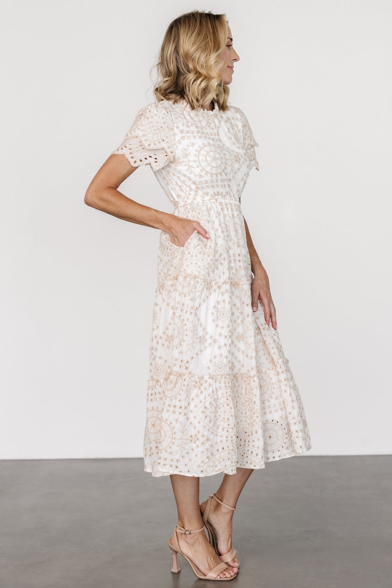 Mirabel Eyelet Midi Dress | White + Natural - Baltic Born