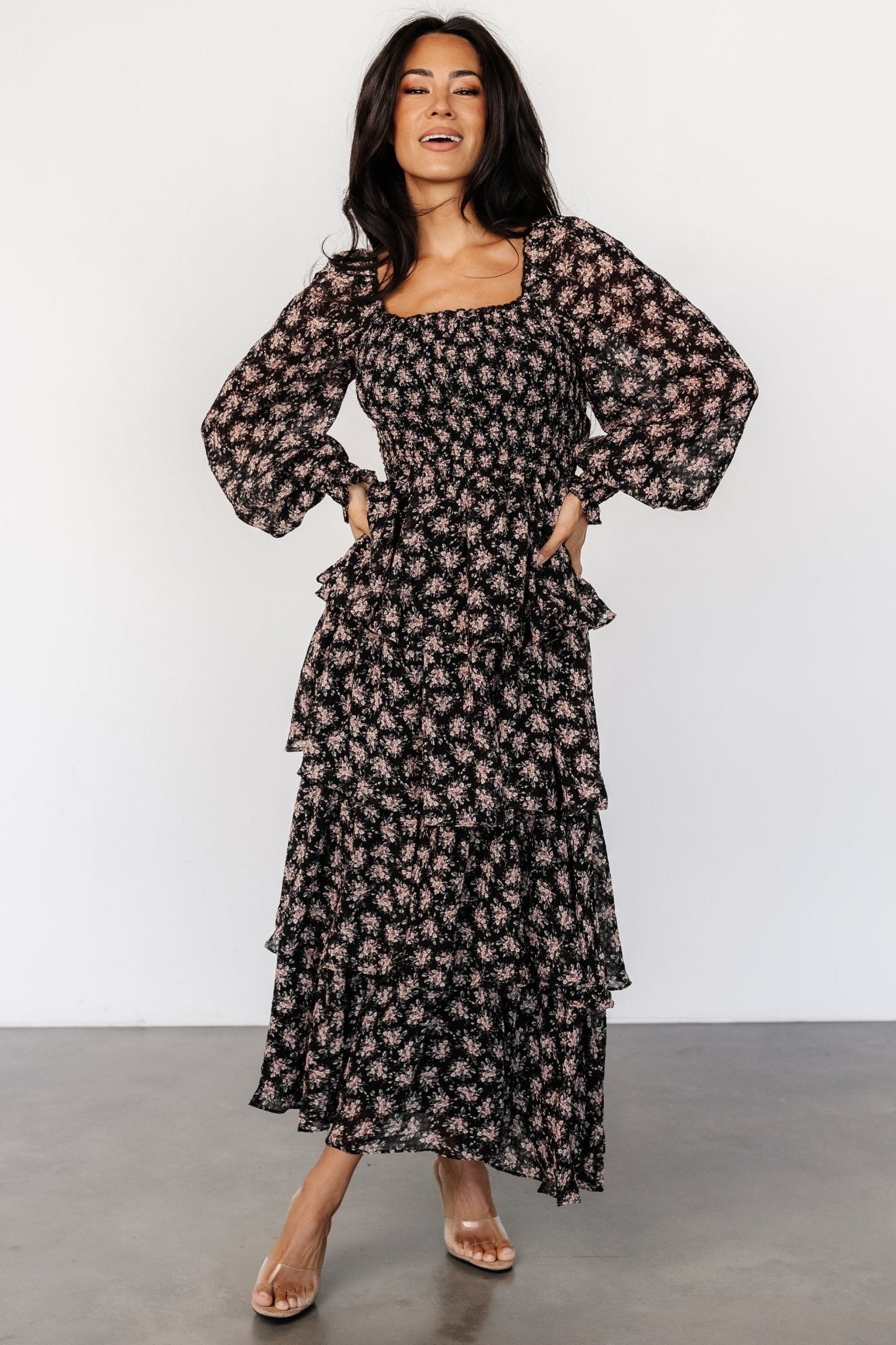 Miranda Tiered Maxi Dress | Black Floral - Baltic Born