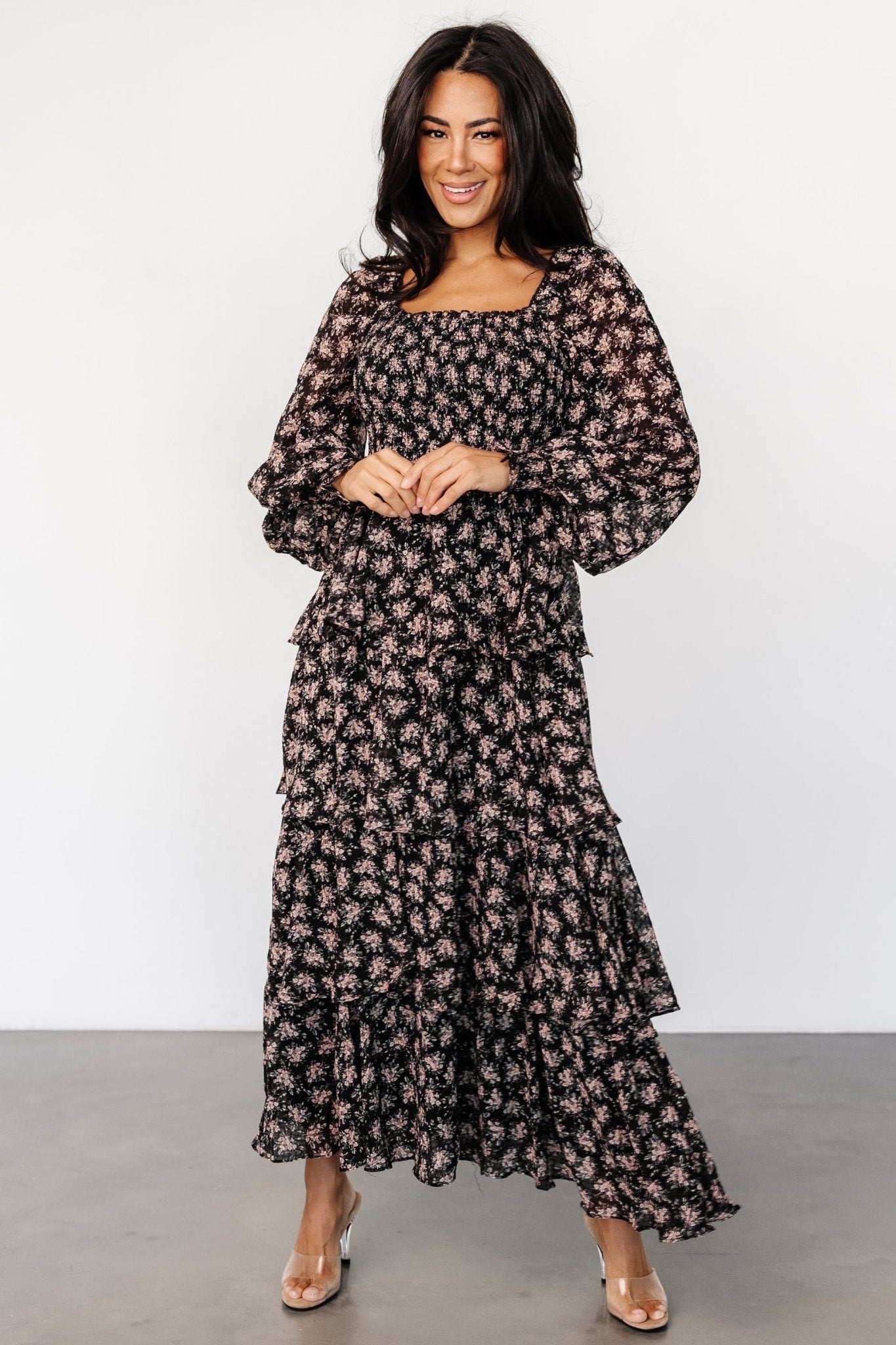 Miranda Tiered Maxi Dress | Black Floral - Baltic Born