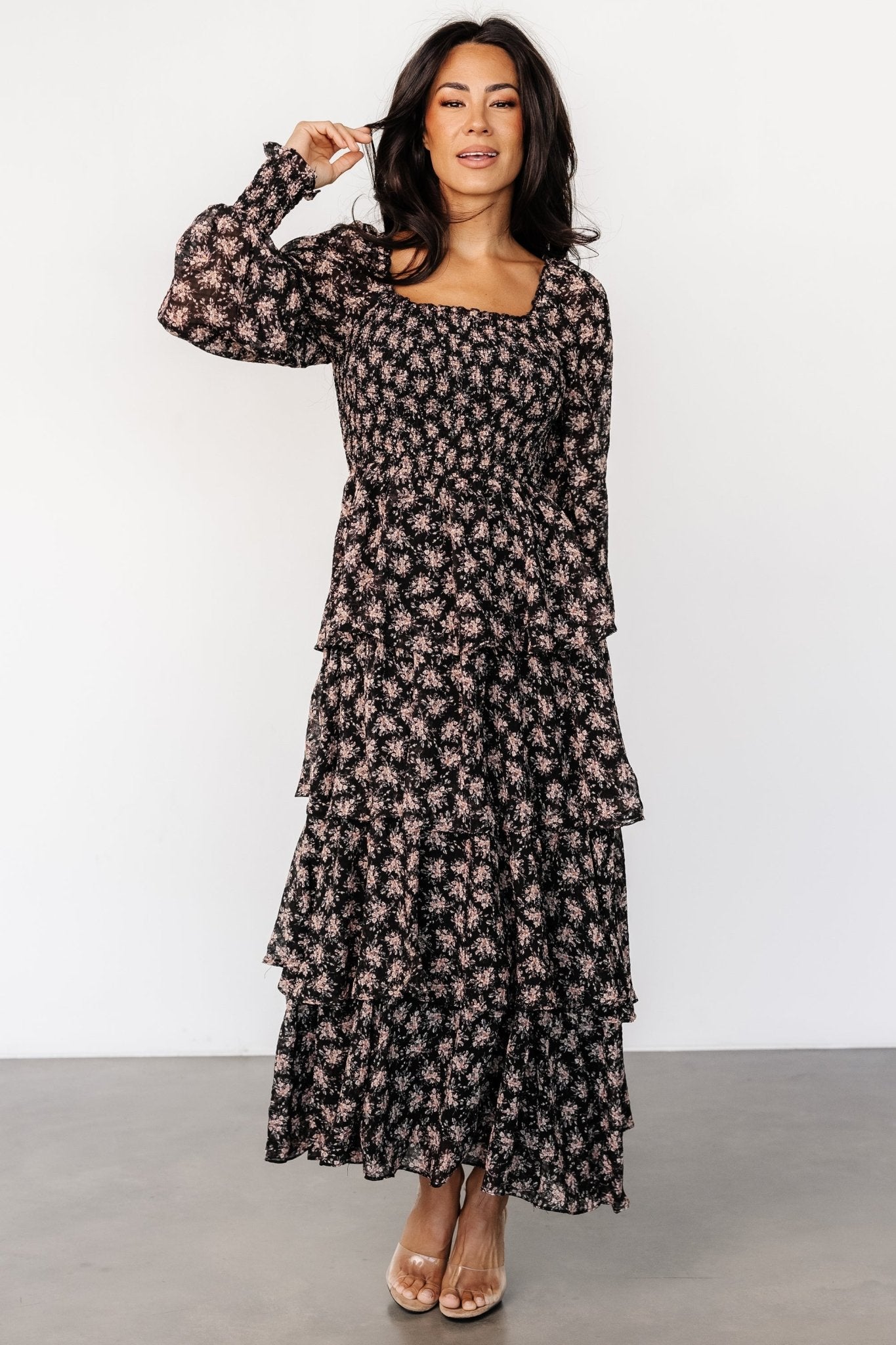 Miranda Tiered Maxi Dress | Black Floral - Baltic Born