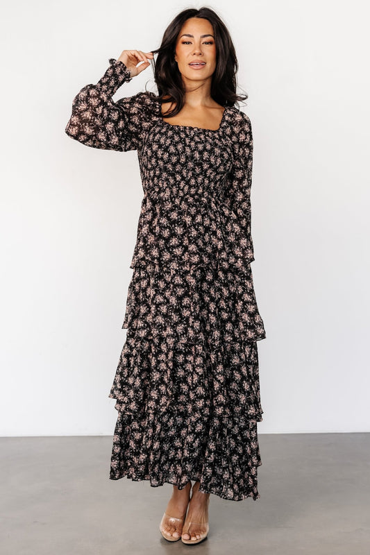 Miranda Tiered Maxi Dress | Black Floral - Baltic Born