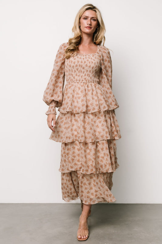 Miranda Tiered Maxi Dress | Taupe Floral - Baltic Born