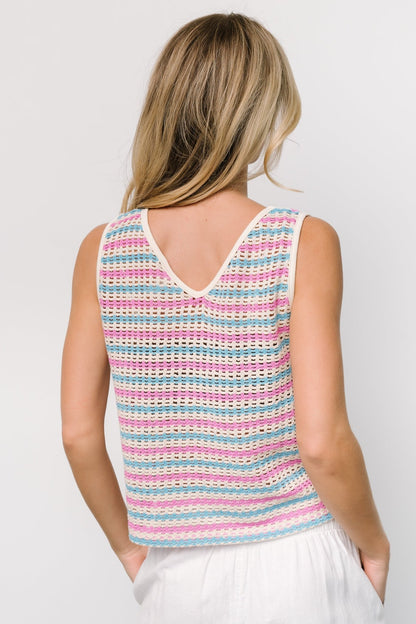 Mirella Open Knit Top | Blue + Pink Stripe - Baltic Born