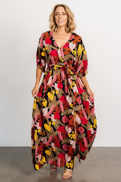 Moira Kimono Maxi Dress | Navy Multi Print - Baltic Born