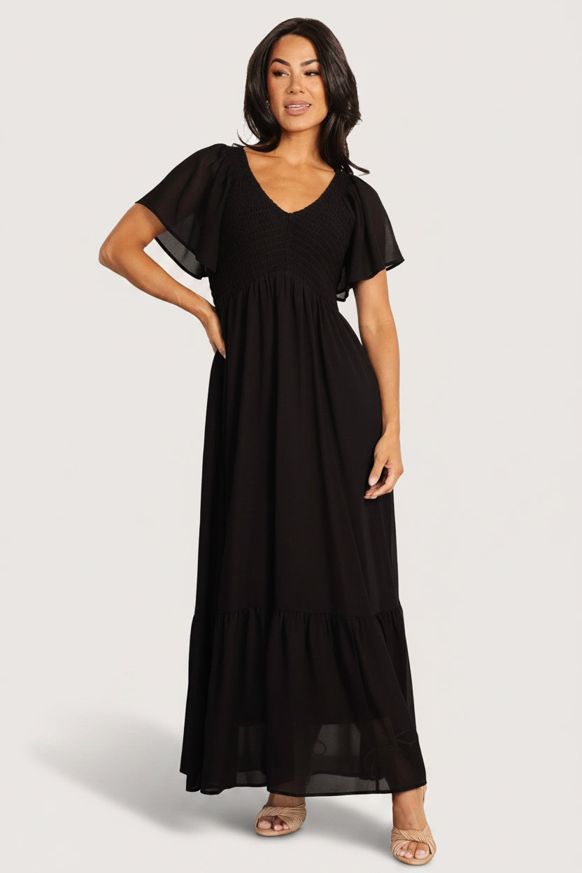 Baltic Born Womens Monica Smocked Dress | Black