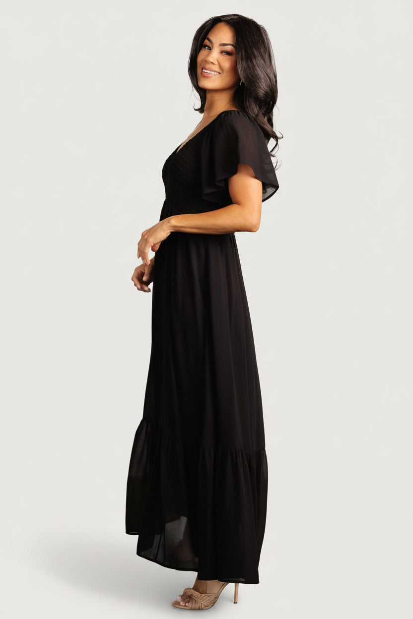 Baltic Born Womens Monica Smocked Dress | Black