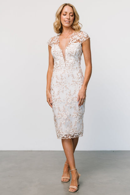 Monique Embroidered Midi Dress | White + Gold - Baltic Born