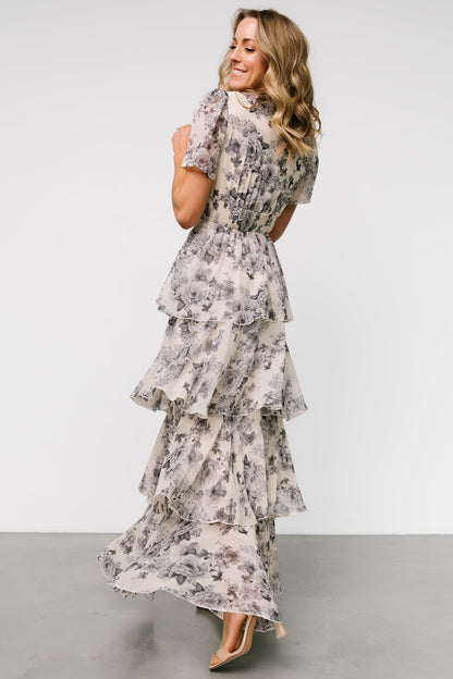 Montaigne Ruffle Maxi Dress | Beige + Slate Floral - Baltic Born