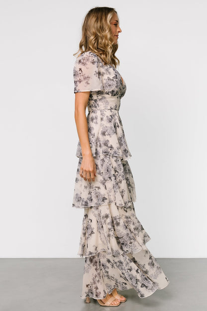 Montaigne Ruffle Maxi Dress | Beige + Slate Floral - Baltic Born