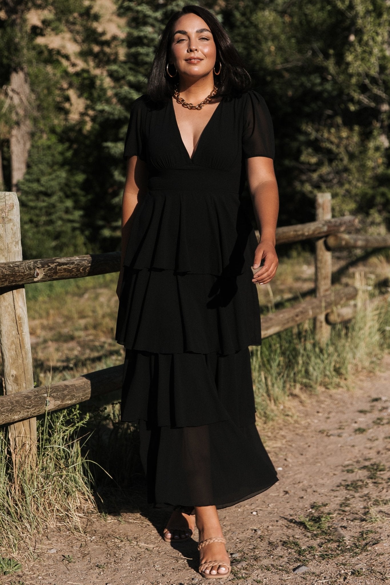 Baltic Born Womens Montaigne Ruffle Maxi Dress | Black