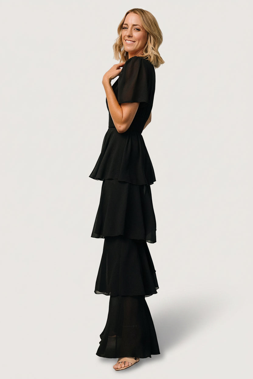Baltic Born Womens Montaigne Ruffle Maxi Dress | Black