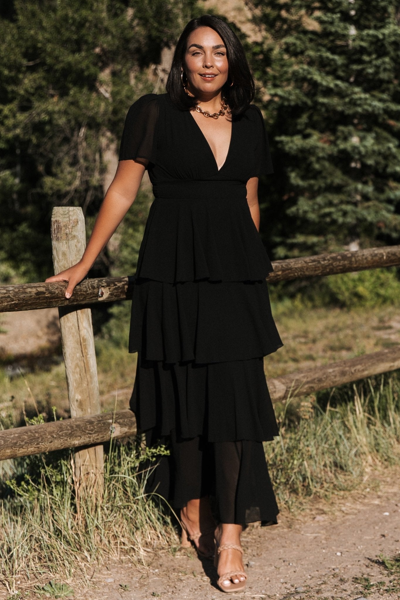 Montaigne Ruffle Maxi Dress — Black Chiffon