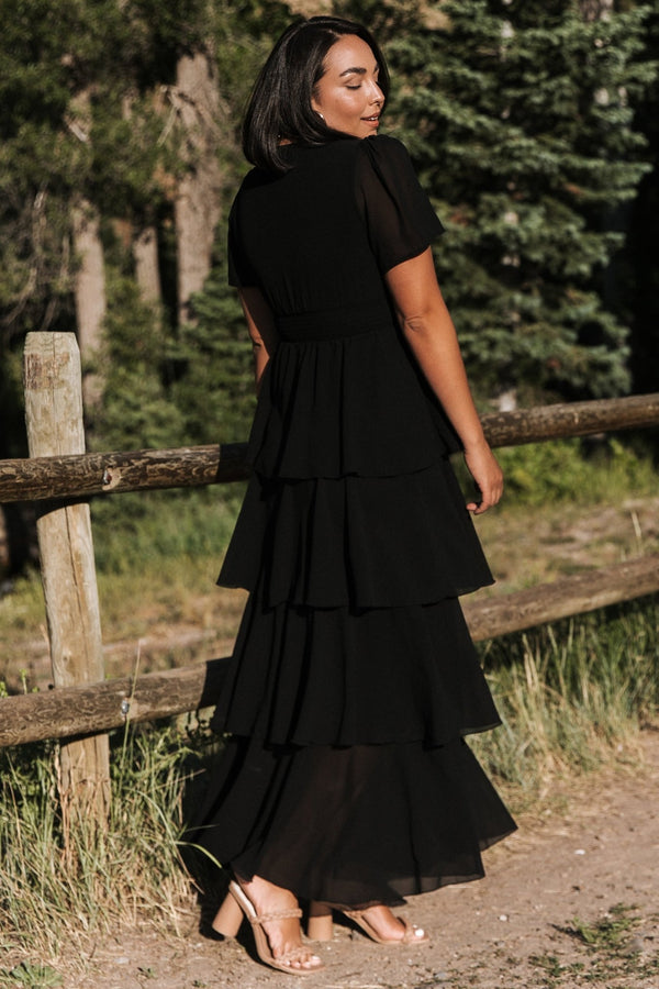 Montaigne Ruffle Maxi Dress — Black Chiffon
