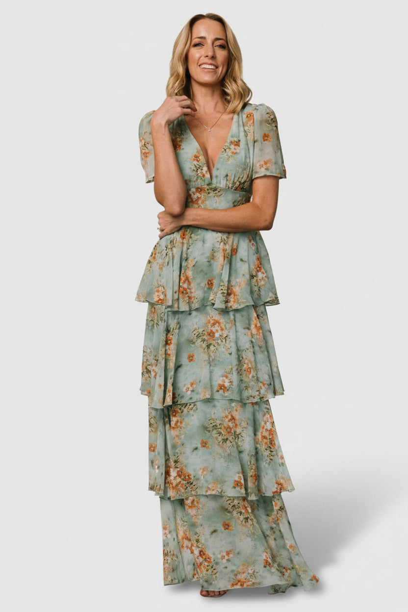 Baltic Born Womens Montaigne Ruffle Maxi Dress | Blue Sage Floral | Size: Xs Baltic Born Womens Montaigne Ruffle Maxi Dress | Blue Sage Floral | Size: Xs