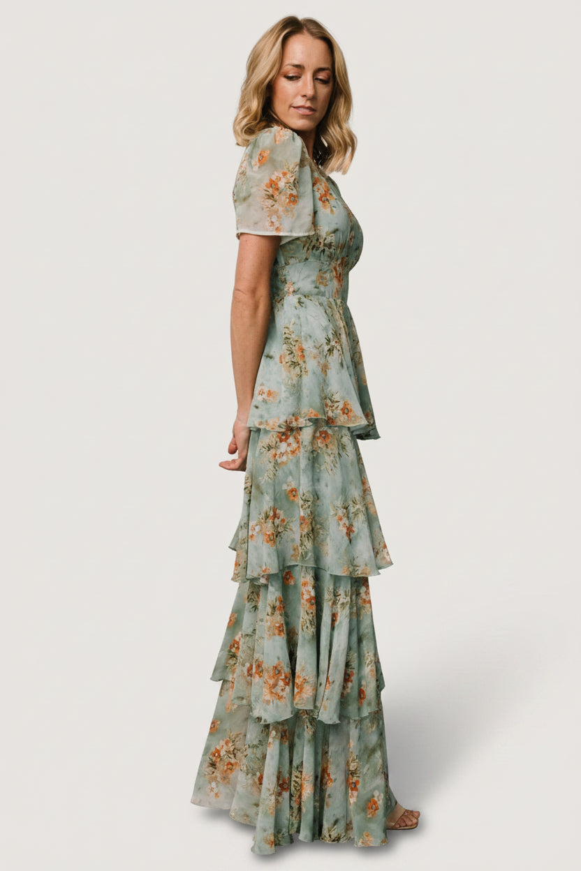 Montaigne Ruffle Maxi Dress Blue Sage Floral | Baltic Born XS Montaigne Ruffle Maxi Dress Blue Sage Floral | Baltic Born XS
