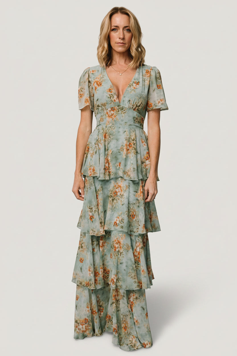 Baltic Born Womens Montaigne Ruffle Maxi Dress | Blue Sage Floral | Size: Small Baltic Born Womens Montaigne Ruffle Maxi Dress | Blue Sage Floral | Size: Small