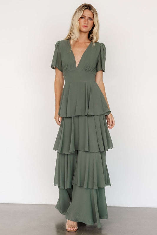 Montaigne Ruffle Maxi Dress | Dark Sage - Baltic Born