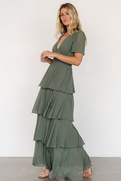 Montaigne Ruffle Maxi Dress | Dark Sage - Baltic Born