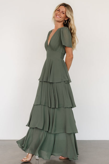 Montaigne Ruffle Maxi Dress | Dark Sage - Baltic Born