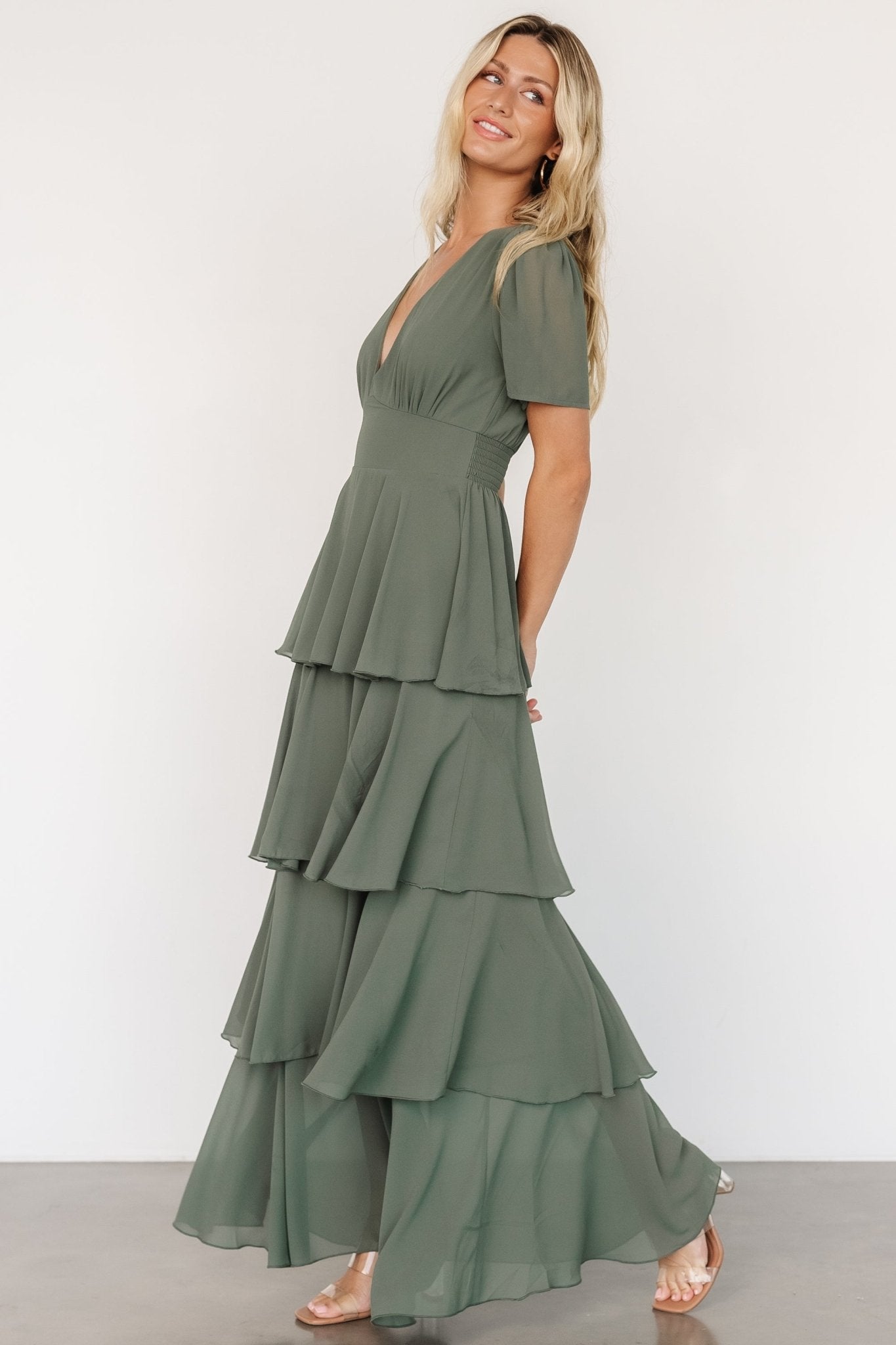 Montaigne Ruffle Maxi Dress | Dark Sage - Baltic Born