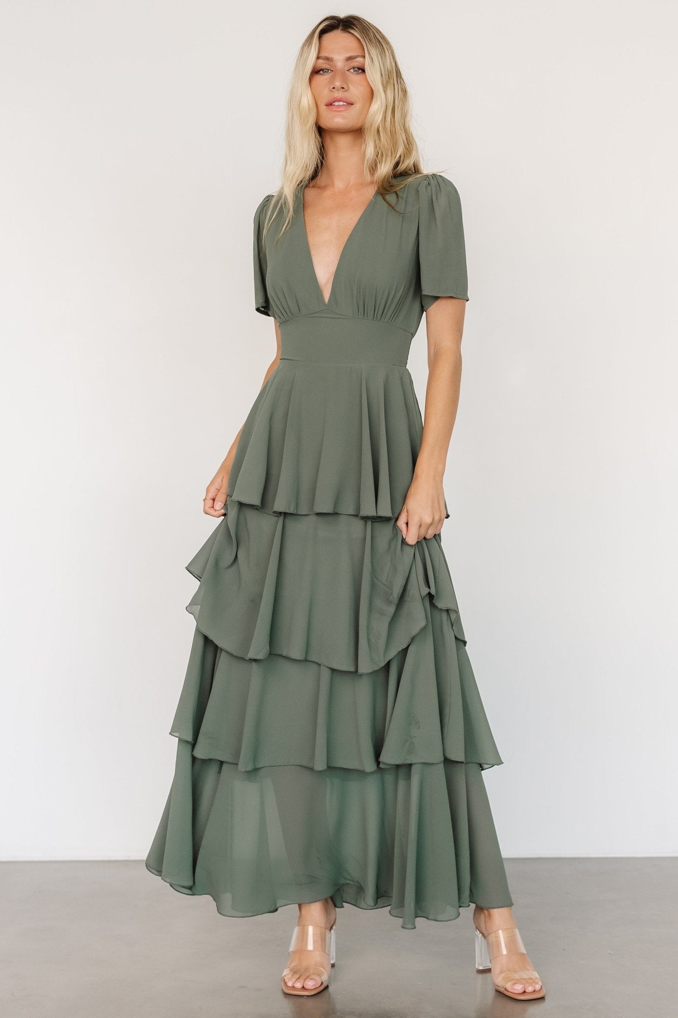 Montaigne Ruffle Maxi Dress | Dark Sage - Baltic Born