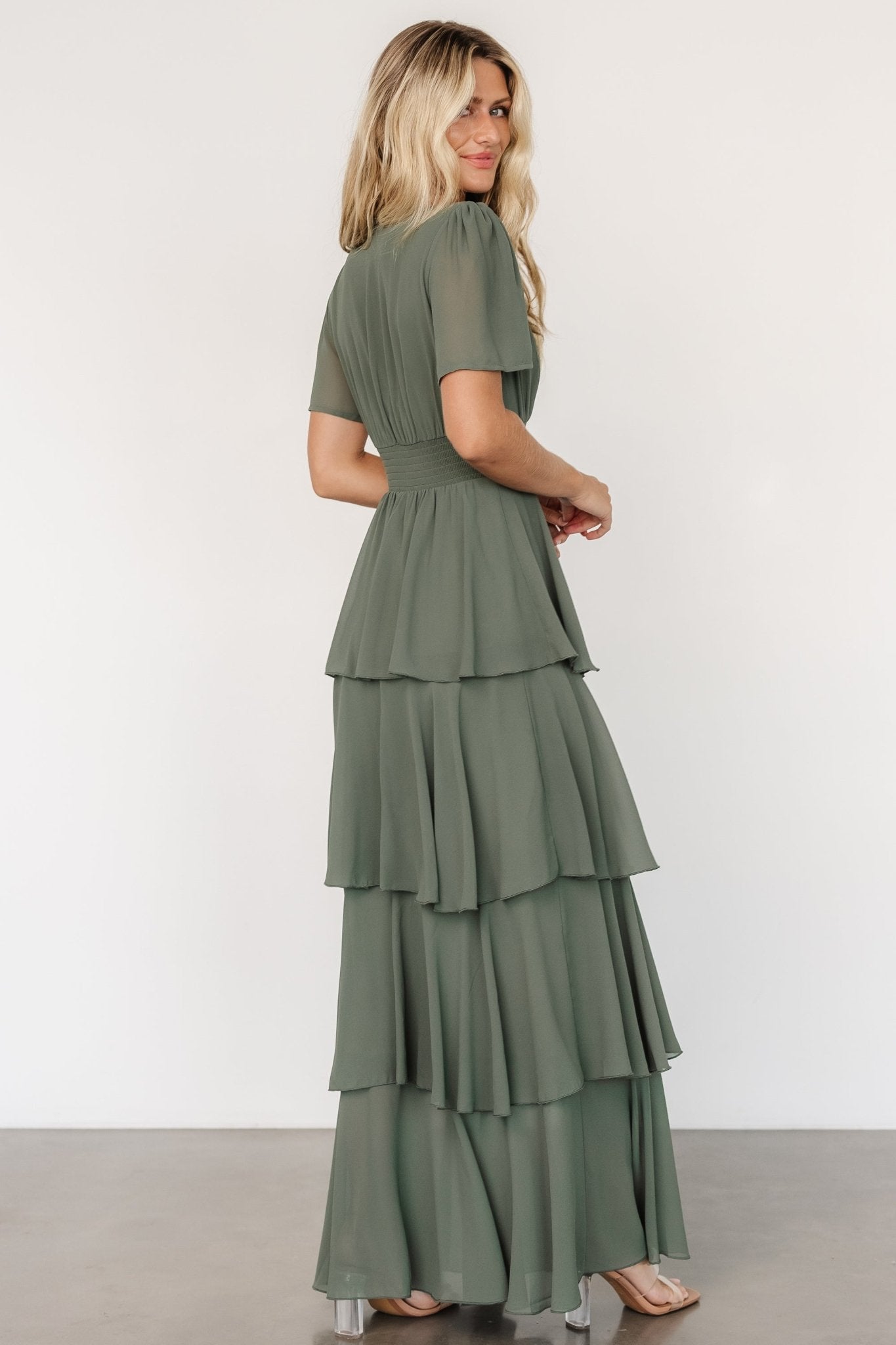 Montaigne Ruffle Maxi Dress | Dark Sage - Baltic Born