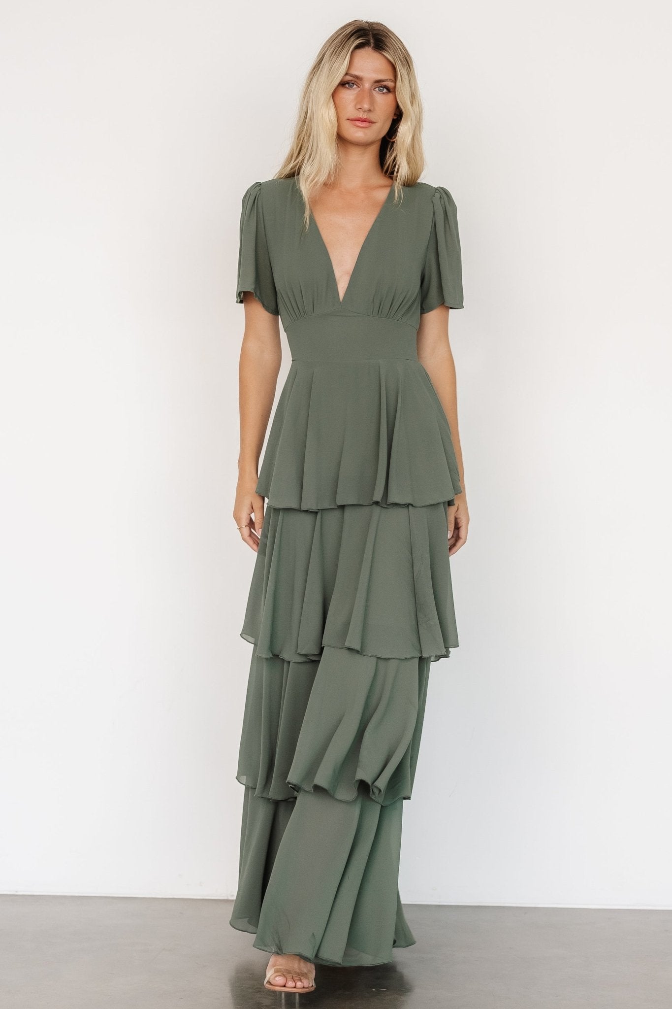 Montaigne Ruffle Maxi Dress | Dark Sage - Baltic Born