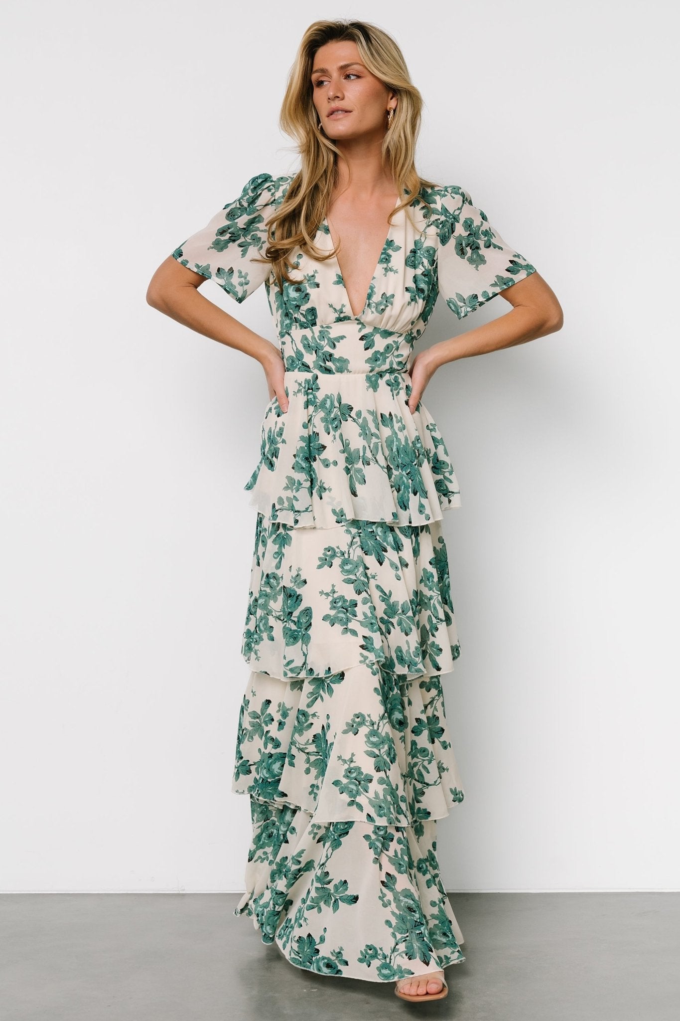 Montaigne Ruffle Maxi Dress | Ivory + Green Floral - Baltic Born