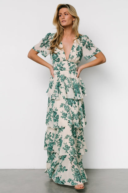 Montaigne Ruffle Maxi Dress | Ivory + Green Floral - Baltic Born