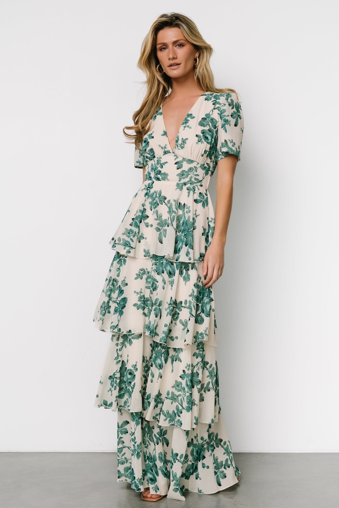 Montaigne Ruffle Maxi Dress | Ivory + Green Floral - Baltic Born