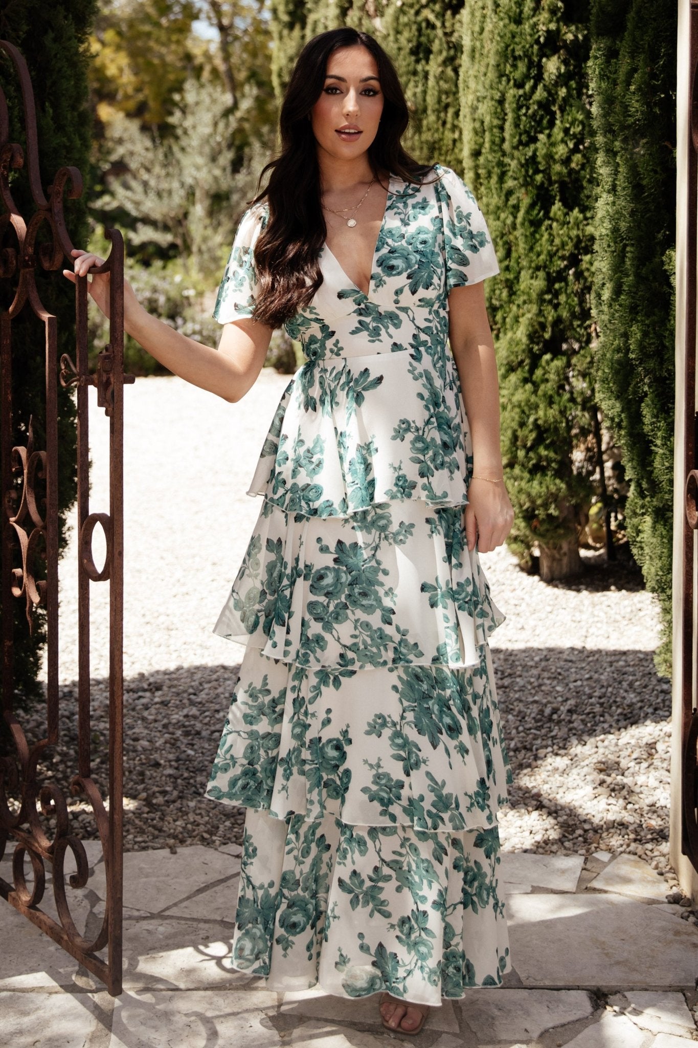 Montaigne Ruffle Maxi Dress | Ivory + Green Floral - Baltic Born