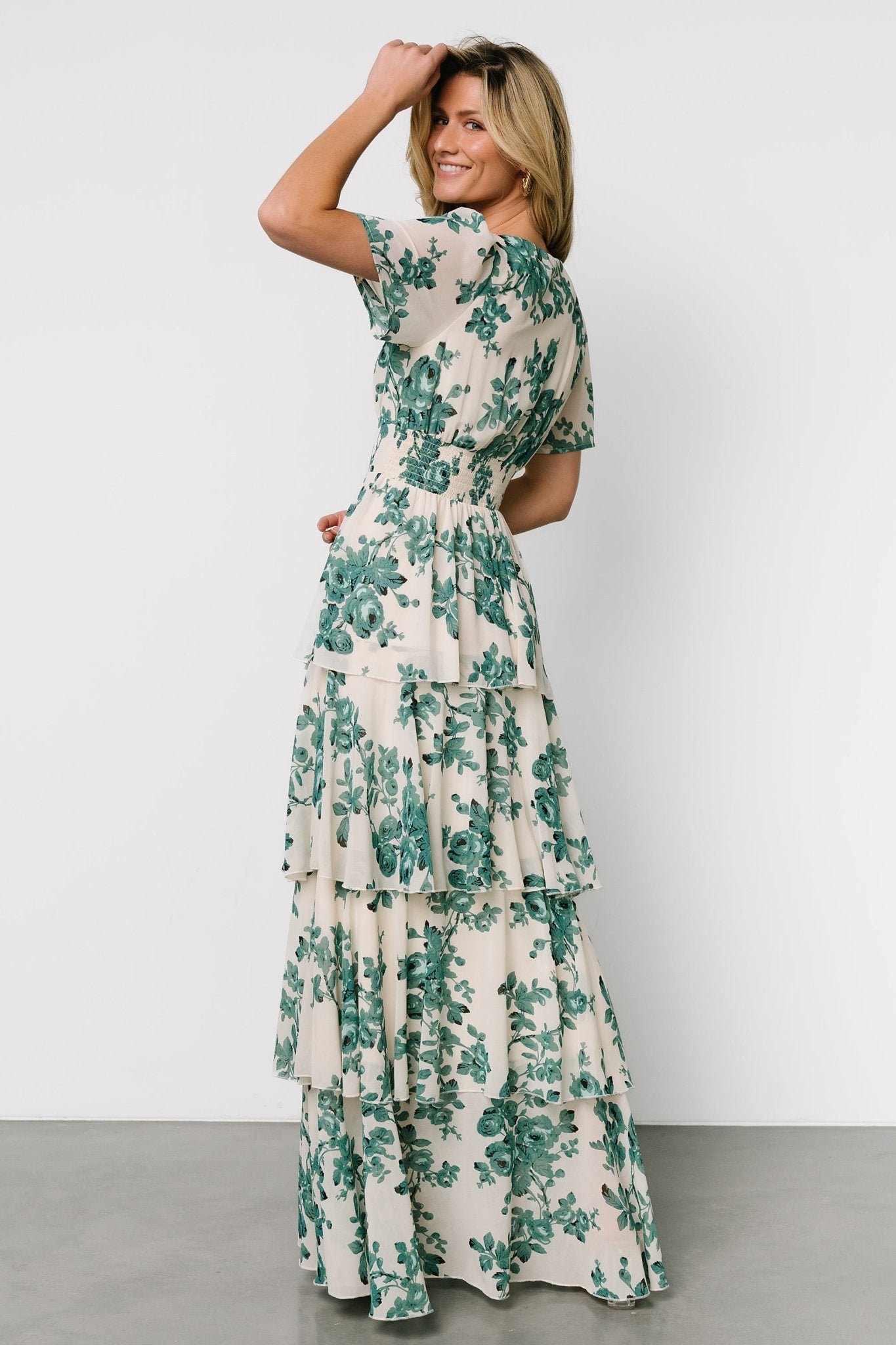 Montaigne Ruffle Maxi Dress | Ivory + Green Floral - Baltic Born