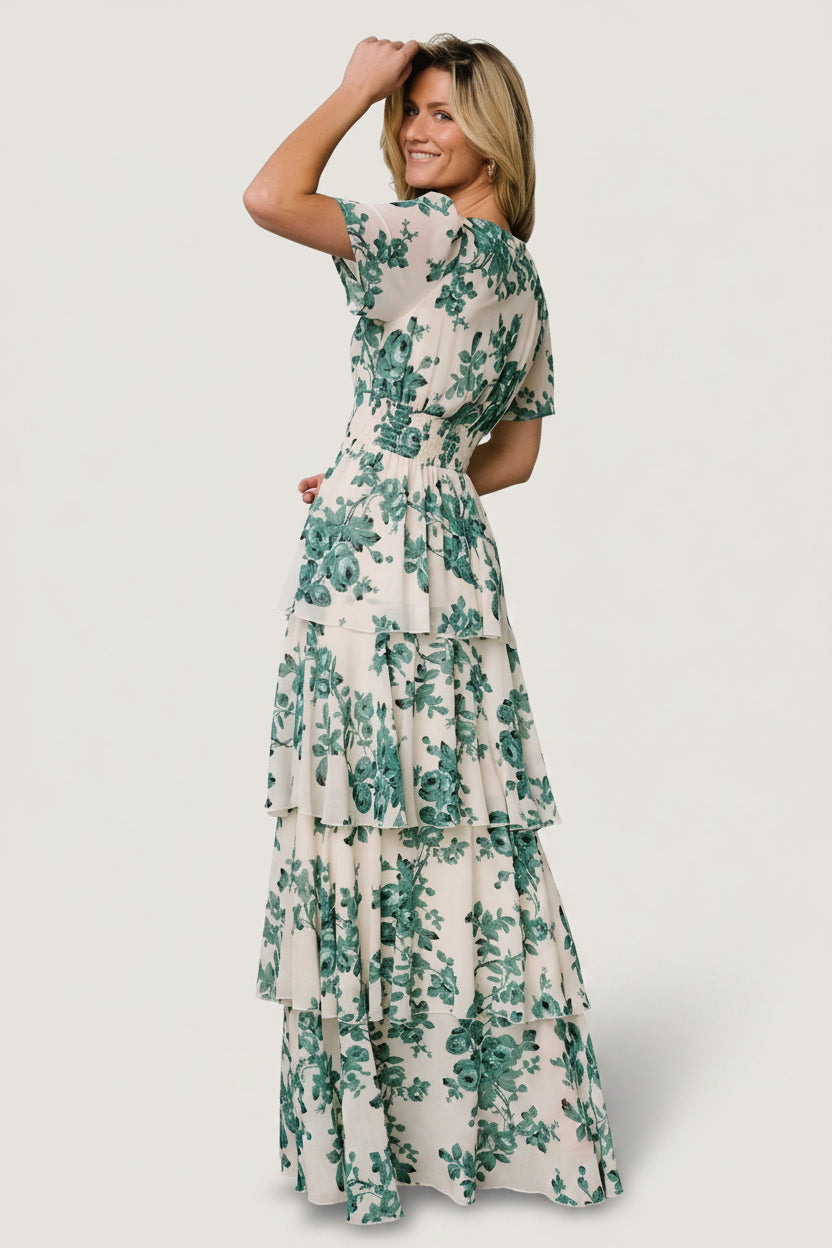 Cyranne - Floral Print Ruffle Maxi Dress