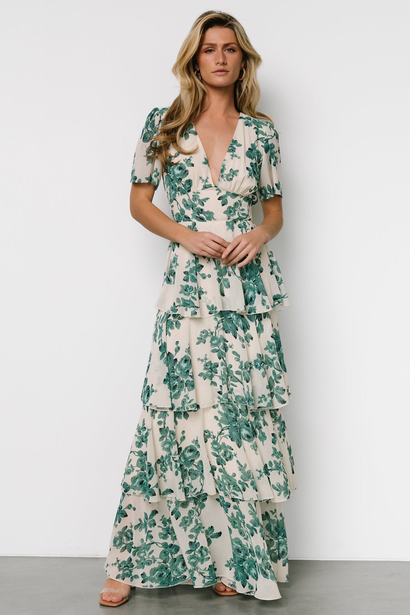 Montaigne Ruffle Maxi Dress | Ivory + Green Floral - Baltic Born