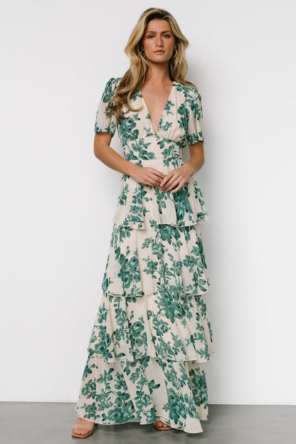 Montaigne Ruffle Maxi Dress | Ivory + Green Floral - Baltic Born