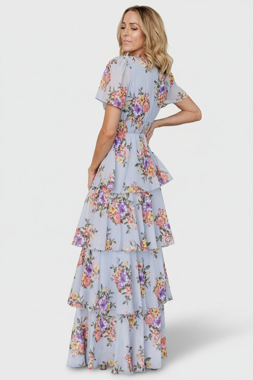 Montaigne Ruffle Maxi Dress | Light Blue Floral Montaigne Ruffle Maxi Dress | Light Blue Floral