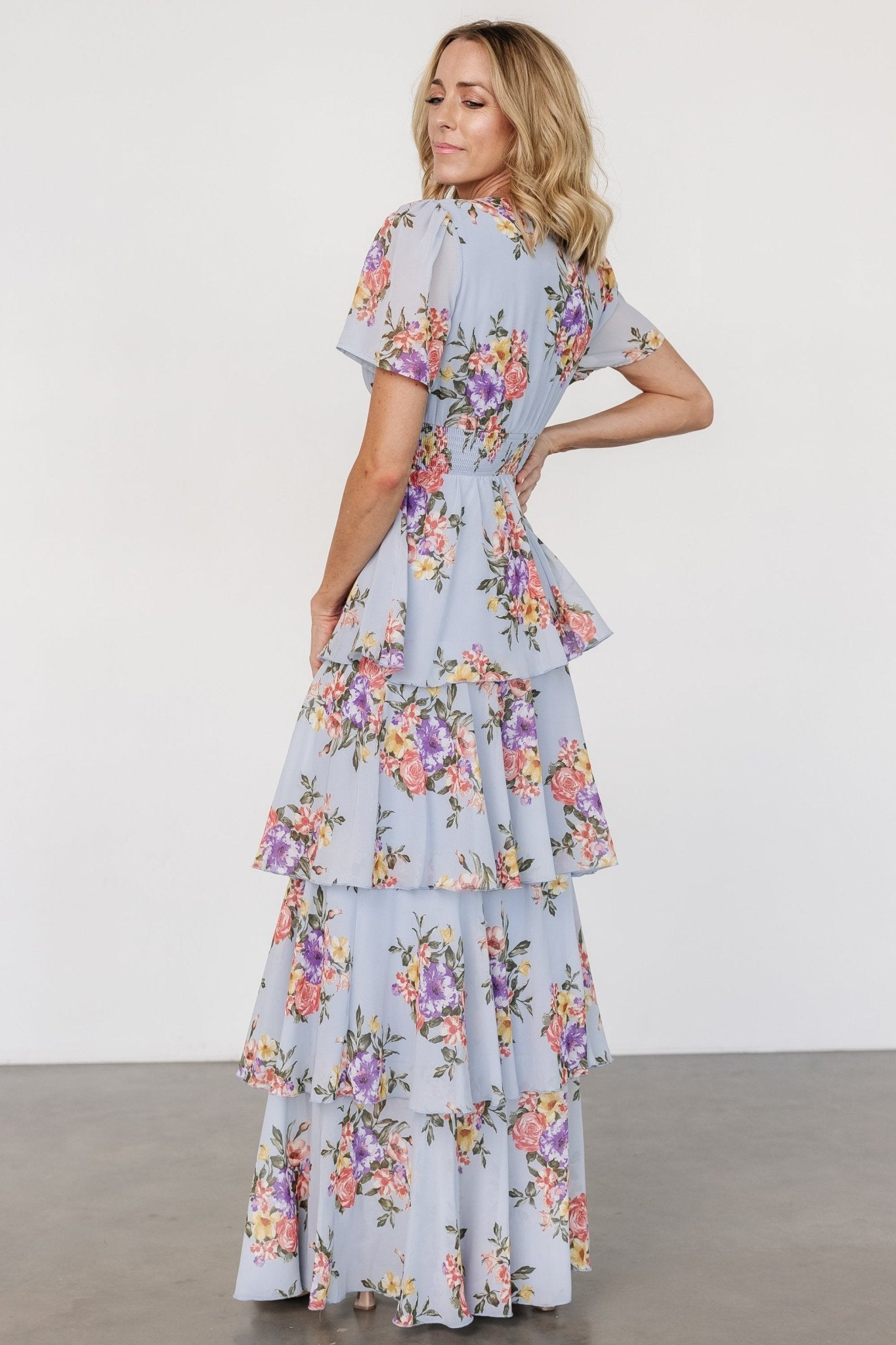 Montaigne Ruffle Maxi Dress | Light Blue Floral - Baltic Born