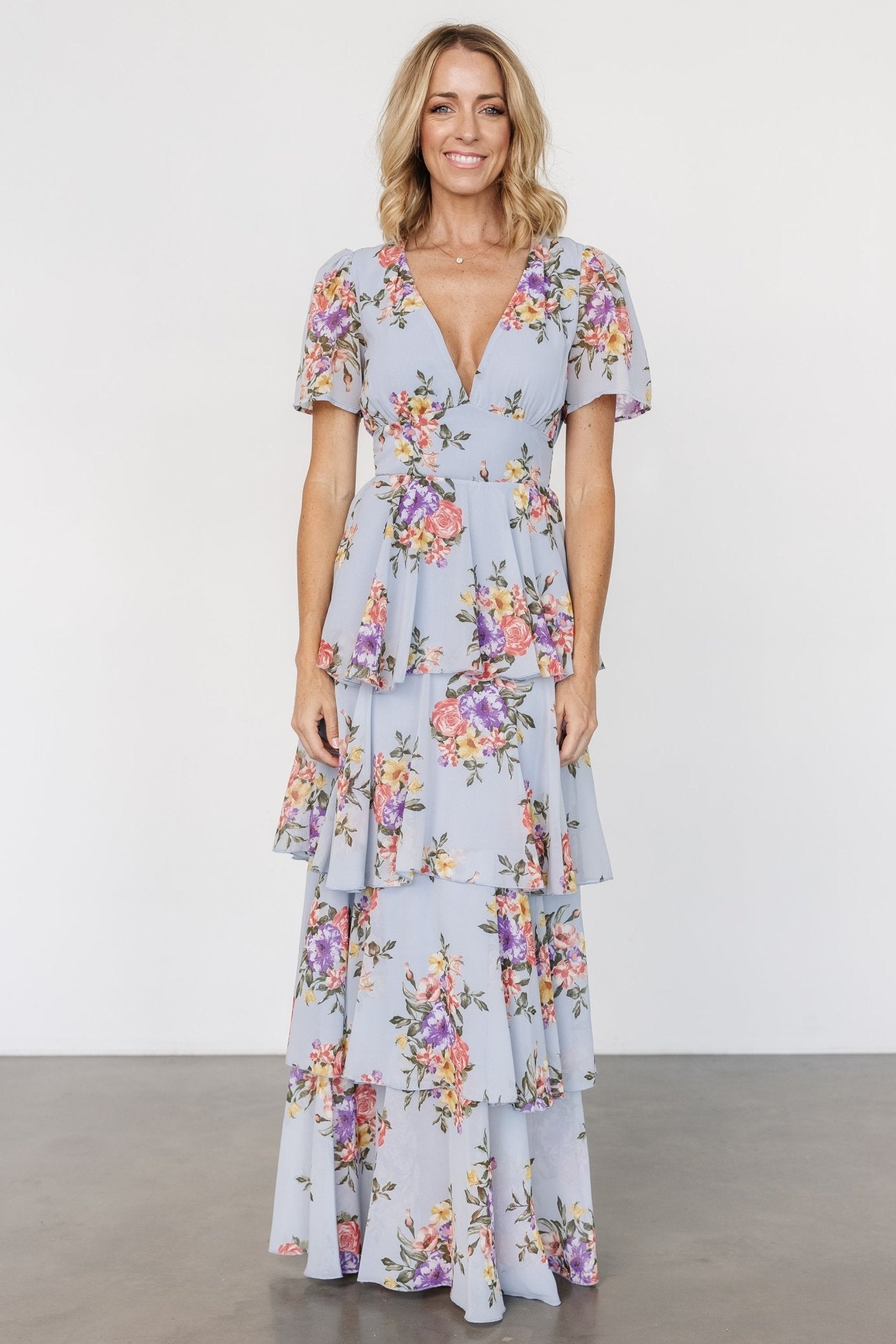 Montaigne Ruffle Maxi Dress | Light Blue Floral - Baltic Born