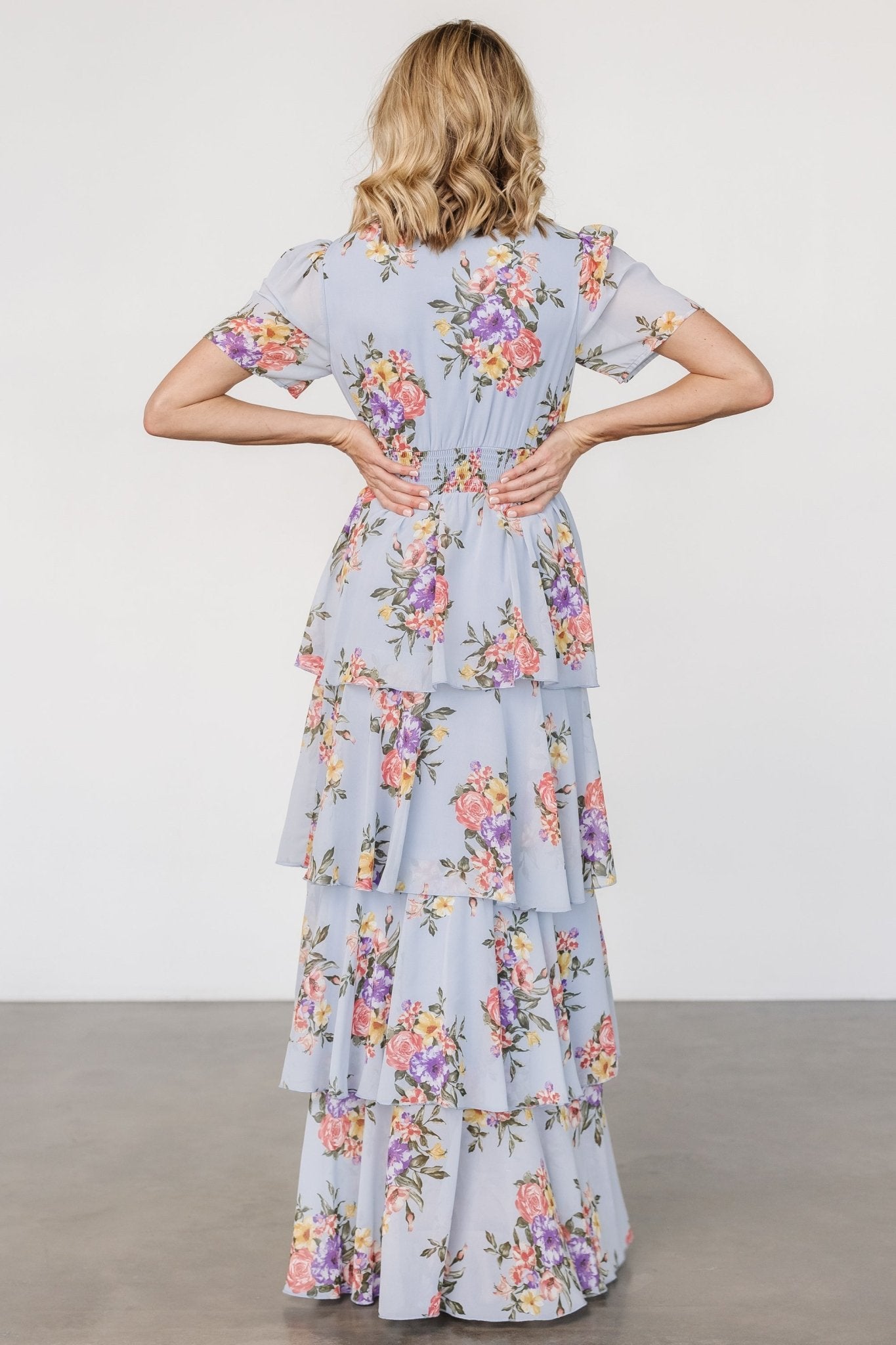 Montaigne Ruffle Maxi Dress | Light Blue Floral - Baltic Born