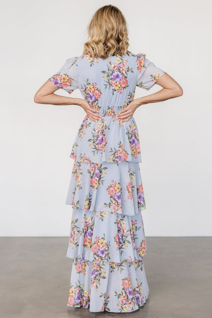 Montaigne Ruffle Maxi Dress | Light Blue Floral - Baltic Born