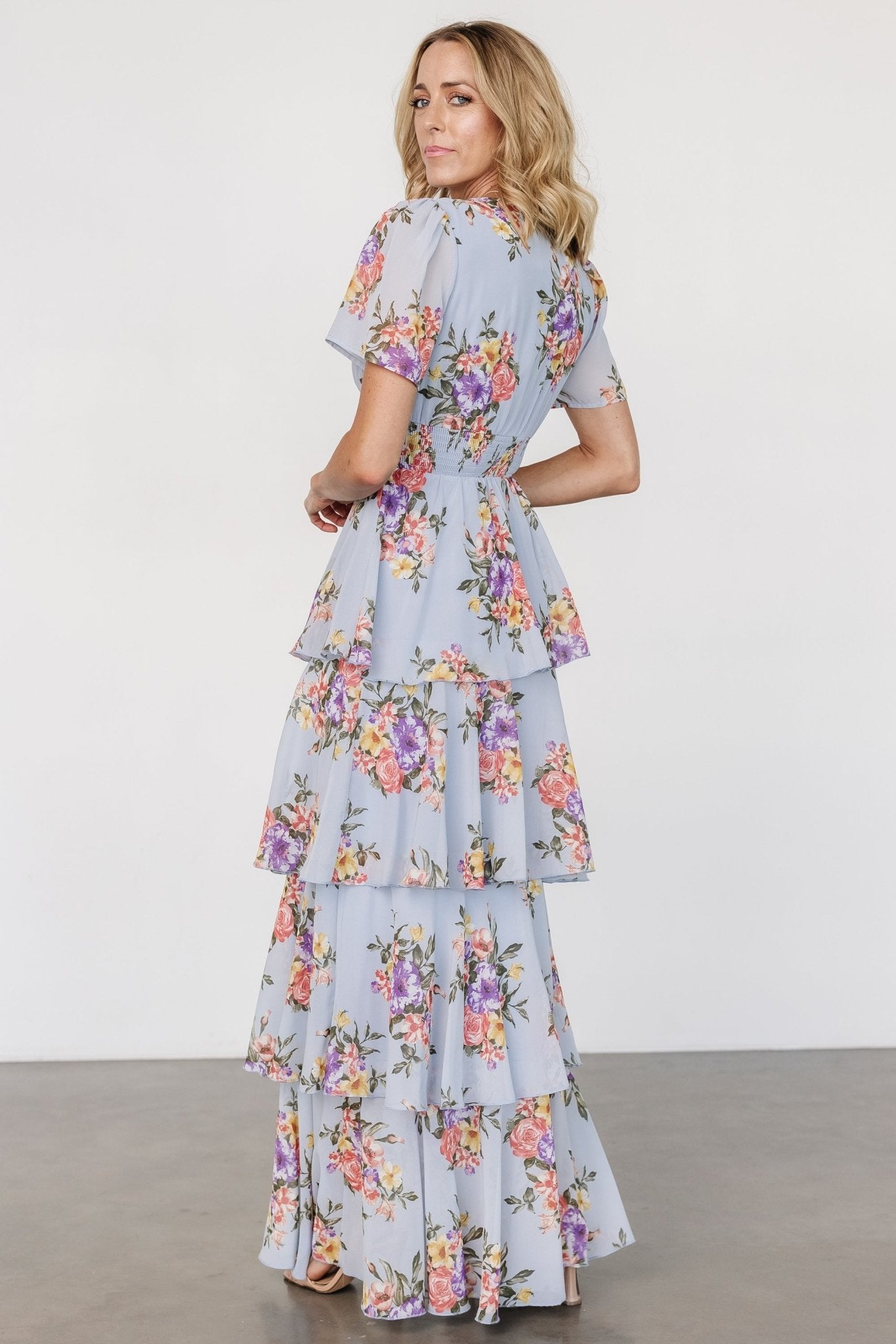 Montaigne Ruffle Maxi Dress | Light Blue Floral - Baltic Born