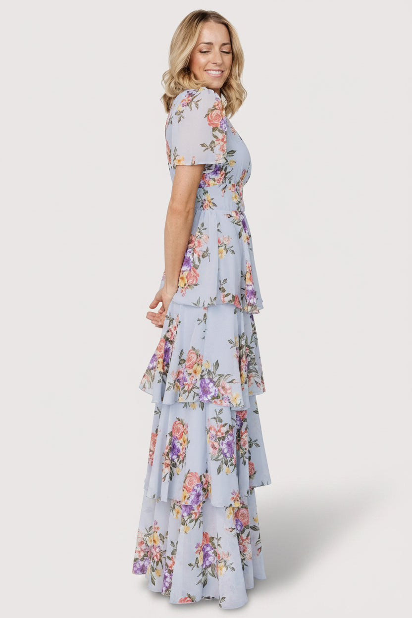 Montaigne Ruffle Maxi Dress Light Blue Floral | Baltic Born Xs Montaigne Ruffle Maxi Dress Light Blue Floral | Baltic Born Xs