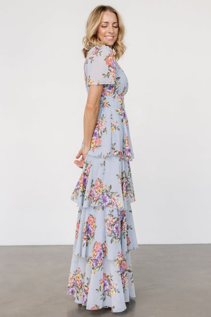 Montaigne Ruffle Maxi Dress | Light Blue Floral - Baltic Born