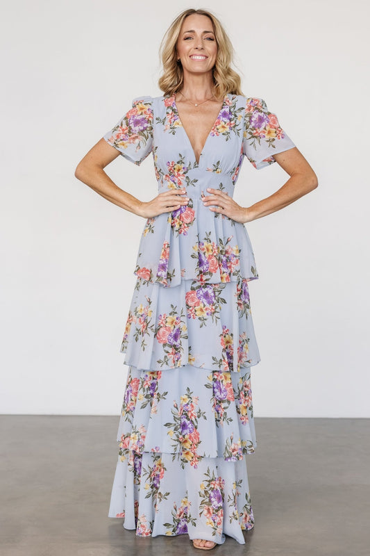 Montaigne Ruffle Maxi Dress | Light Blue Floral - Baltic Born