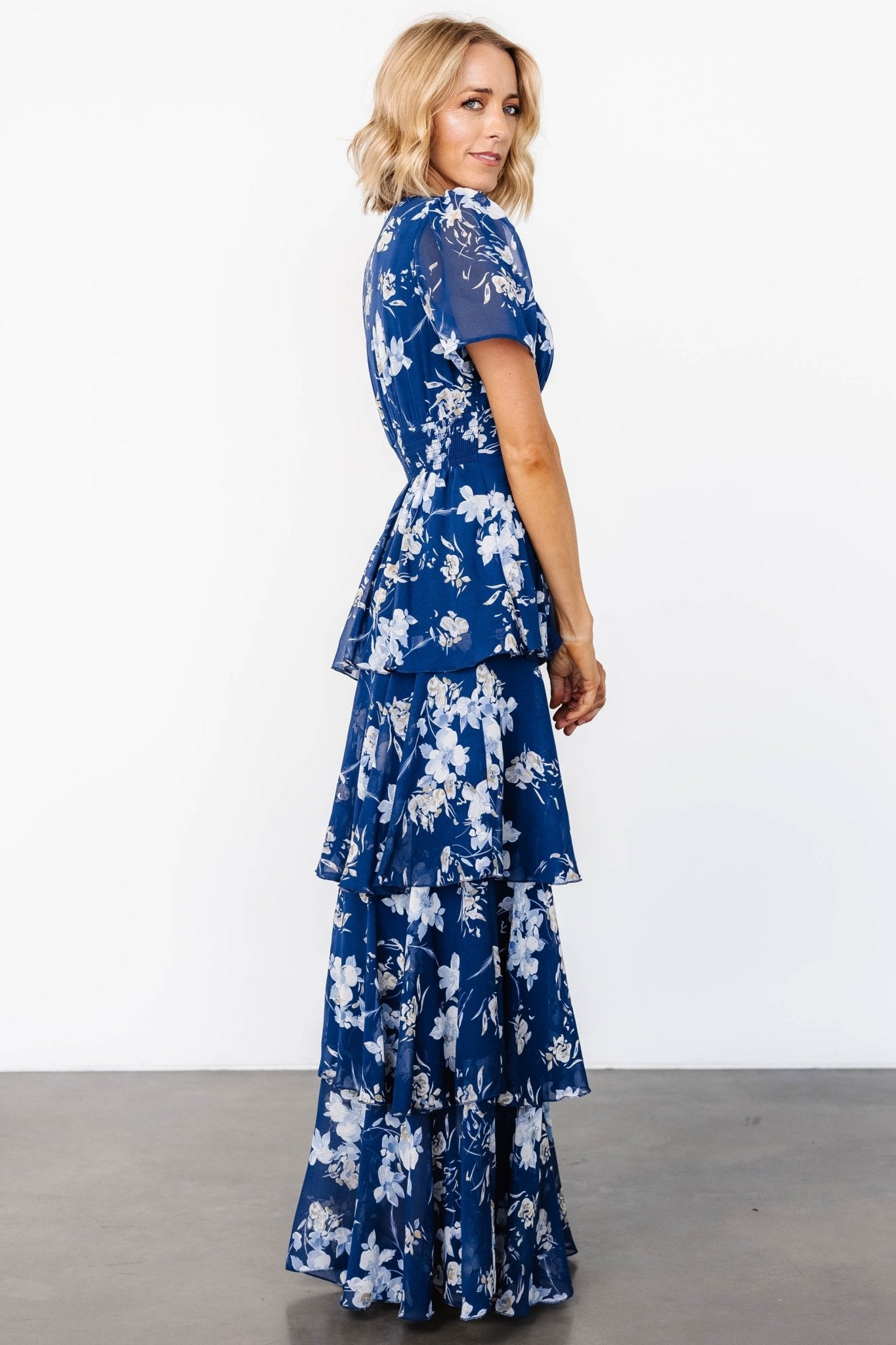 Montaigne Ruffle Maxi Dress | Navy + Blue Floral - Baltic Born