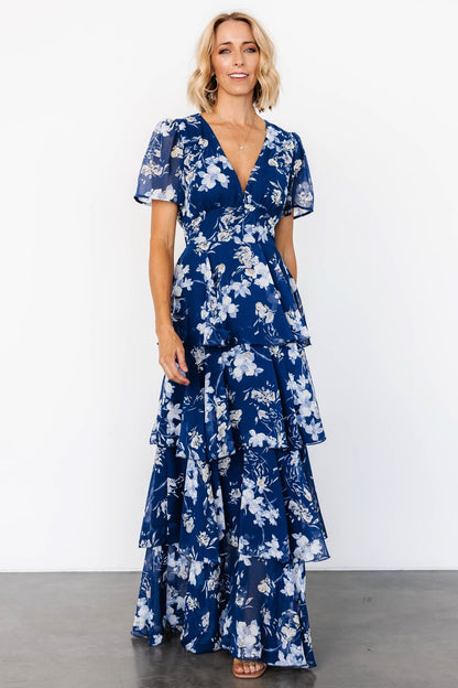 Montaigne Ruffle Maxi Dress | Navy + Blue Floral - Baltic Born