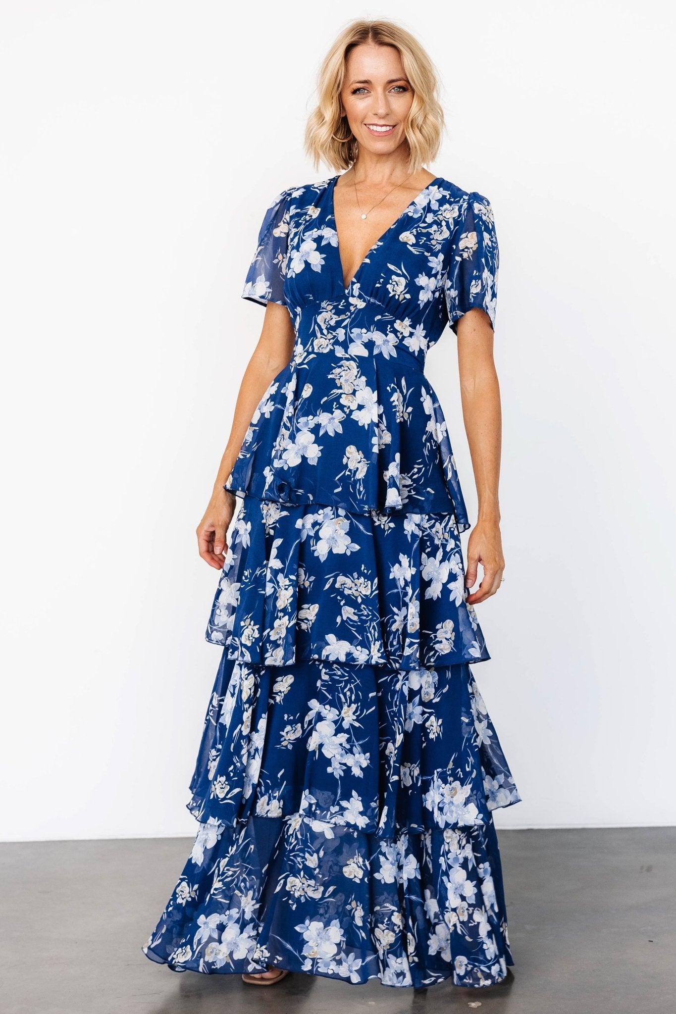 Montaigne Ruffle Maxi Dress | Navy + Blue Floral - Baltic Born