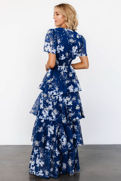 Montaigne Ruffle Maxi Dress | Navy + Blue Floral - Baltic Born